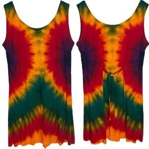 Tie Dye Sleeveless Dress‎ L Rainbow Boho Festival Retro LGBTQ Pride Fun Beachy